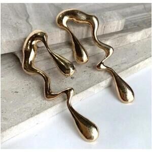 Gold Liquid Metal Drop Earrings Bohemian Drippy Festival Boho Jewelry